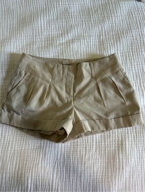 Express Women's Khaki Pleated Silky Cuffed Shorts